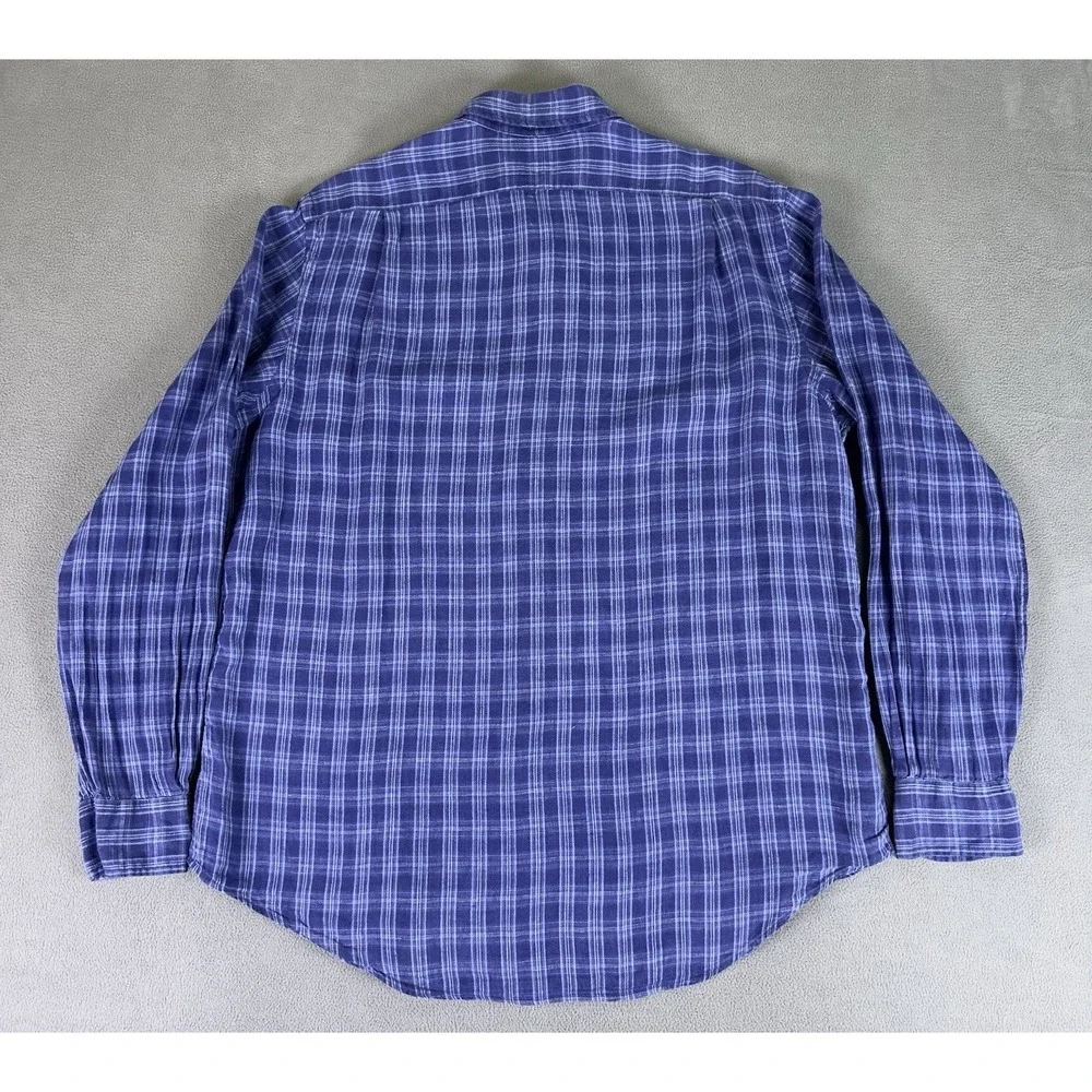 Polo Ralph Lauren Shirt Mens XL Blue Plaid Ocean Wash Linen Prep‎ Beach